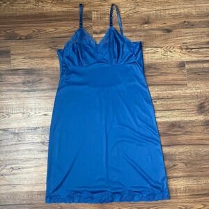 Vintage Gaylure Blue Lace Trim Slip Dress Satin Adjustable Straps Empire Women L